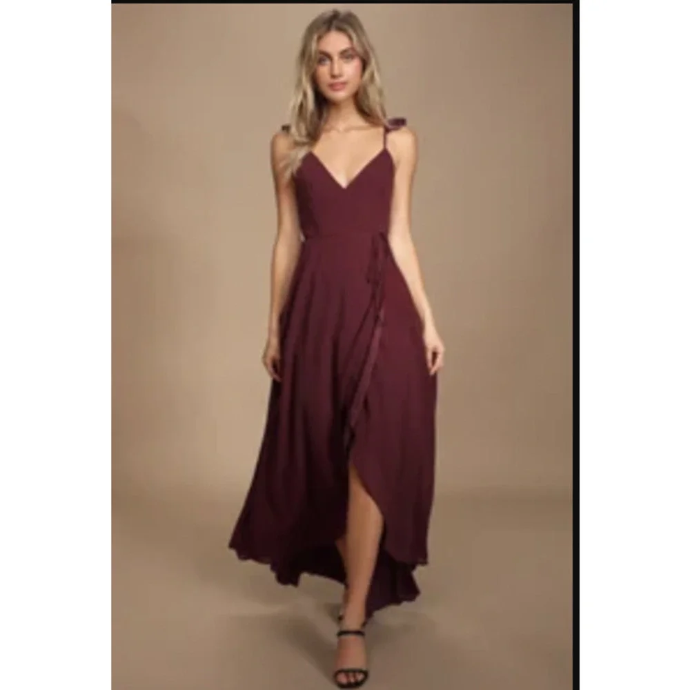 Lulu's Here's to Us High-Low Wrap Dress Burgundy Red Small NWT Flaws